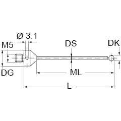 M5 шарик из нитрида кремния Ø4 мм, стержень из карбида вольфрама, L 33.5 мм, ML 23.5 мм, для систем ZEISS A-5555-3788
